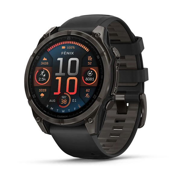 dong-ho-fenix-8-amoled--sapphire,-carbon-gray-dlc-titanium-with-black/pebble-gray-silicone-band,-47mm